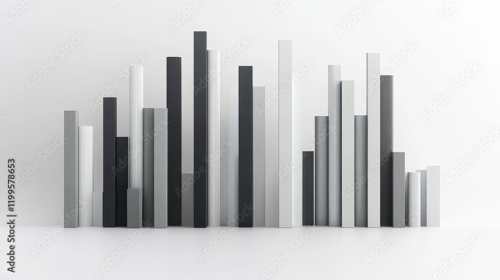 A bar chart with shadows, 3D effect, professional style, grey and white tones, isolated on white background A bar chart with shadows, 3D effect, professional style, grey and white tones, isolated on white background