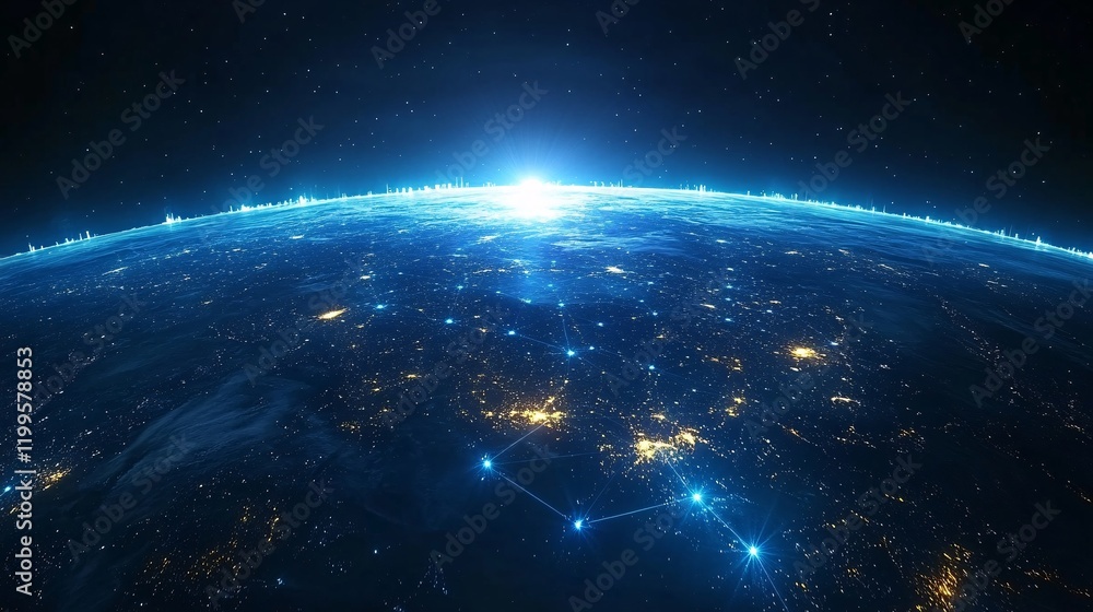 Obraz premium Digital Earth with glowing connections, representing a futuristic global network and interconnected world in a modern, high-tech design.