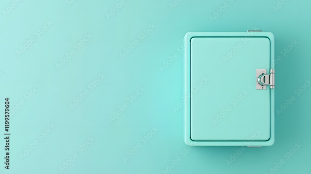 Closed Safe Box On Aqua Pastel Surface,3D Of Secure Storage For Valuables Closed Safe Box On Aqua Pastel Surface,3D Of Secure Storage For Valuables