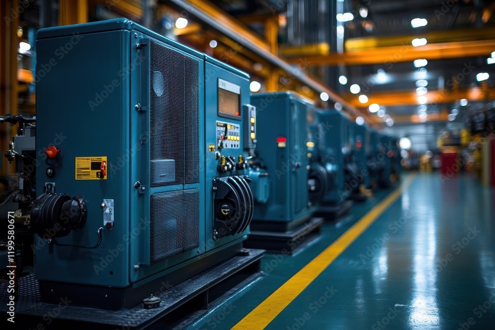 industrial generator room featuring two powerful diesel generators on standby, showcasing robust machinery and efficient design, ready to provide essential power backup in an industrial setting industrial generator room featuring two powerful diesel generators on standby, showcasing robust machinery and efficient design, ready to provide essential power backup in an industrial setting