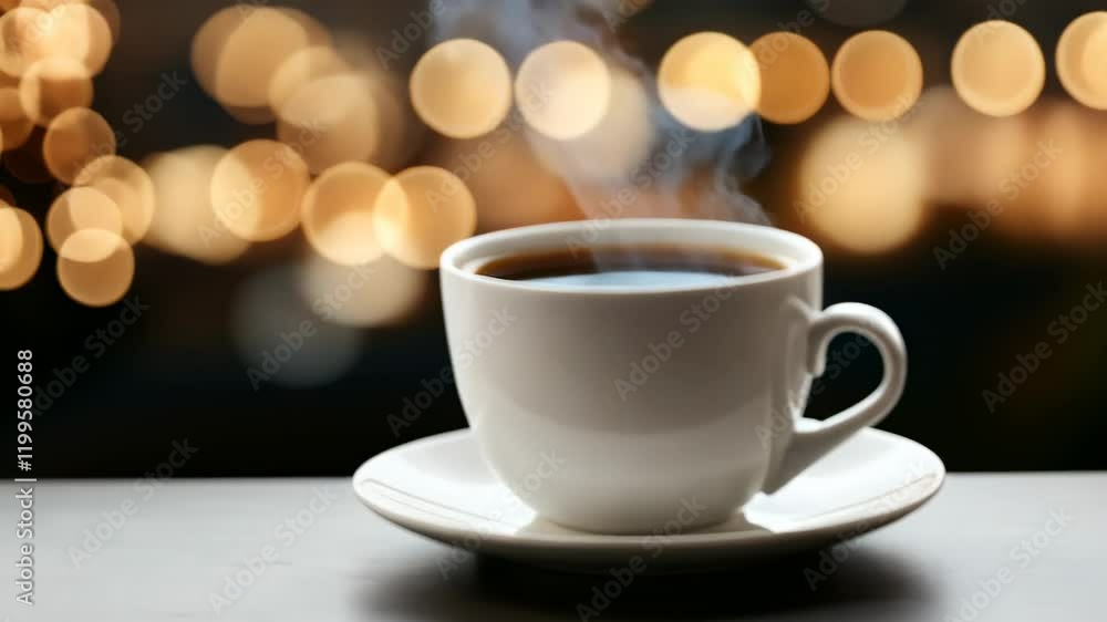 Hot Coffee at Night with Bokeh Lights, cup, steam, warm, evening, dark Hot Coffee at Night with Bokeh Lights, cup, steam, warm, evening, dark
