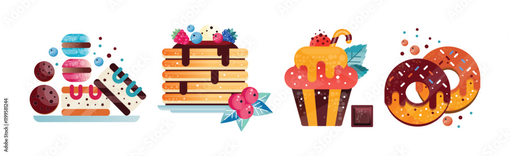 Fototapeta premium Sweet Creamy Dessert and Confection Flat Vector Set