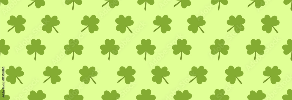 Naklejka premium Clover leaf icon on green background. Seamless pattern. 