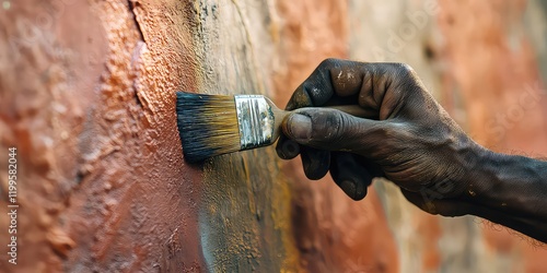 A close-up of a painterâ€™s hand holding a brush, painting the edge of a wall with care and precision.