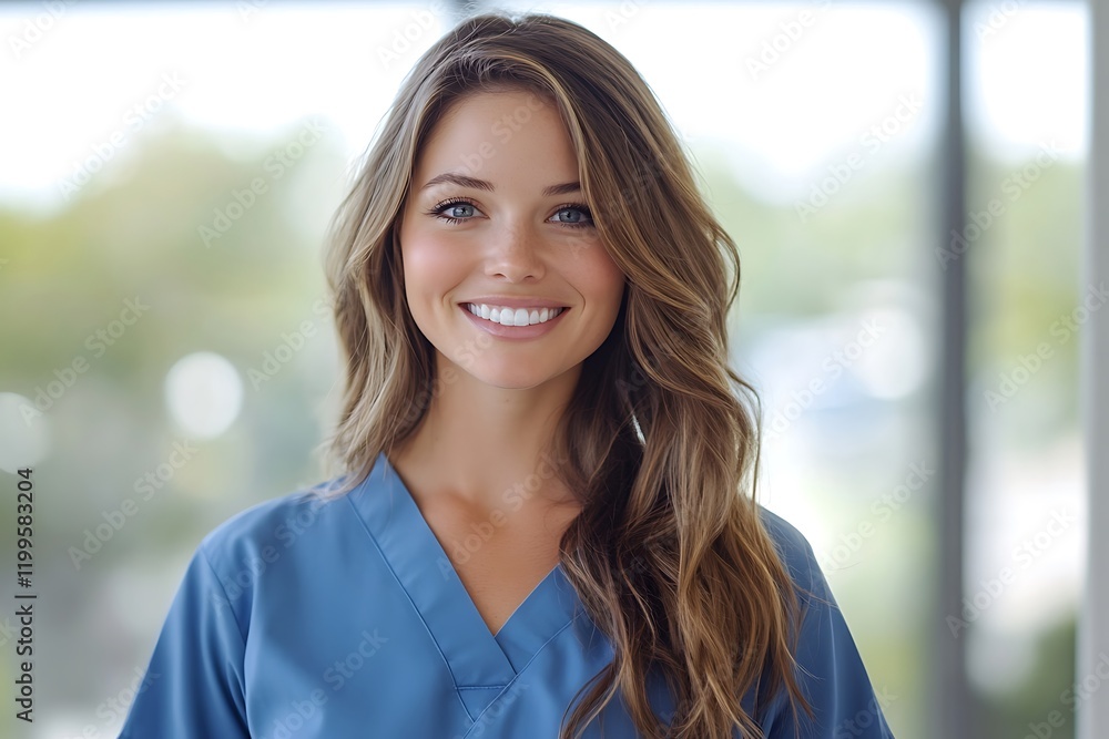 Woman Healthcare Portrait Long Hair V Neck Casual Woman Healthcare Portrait Long Hair V Neck Casual