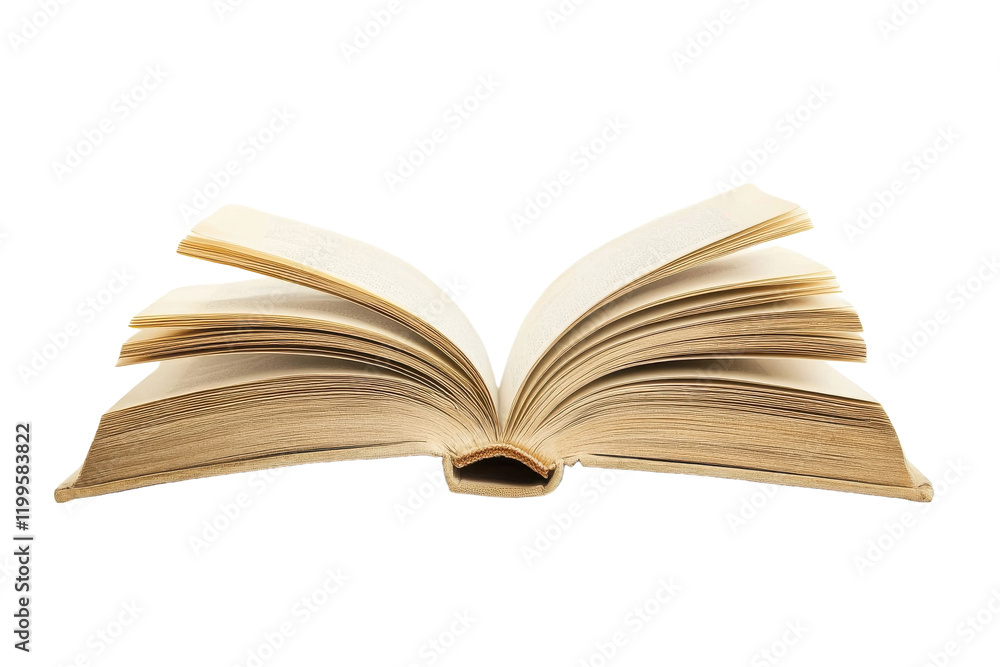 Open book with pages fanned out, displaying blank sheets for creative expression at any time of day Open book with pages fanned out, displaying blank sheets for creative expression at any time of day