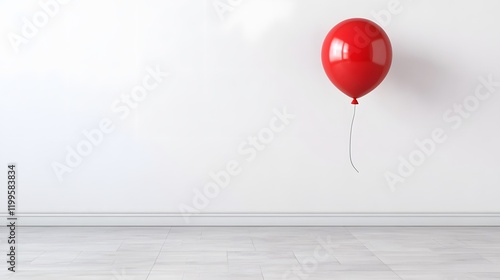 Minimalist White Room With Floating Red Balloon Decorative Accent