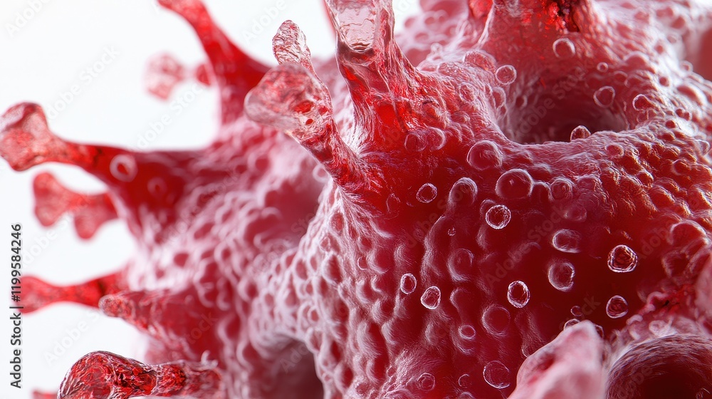 Fototapeta premium A close-up photorealistic image of a virus surface, highly textured, scientifically accurate, isolated on white background.