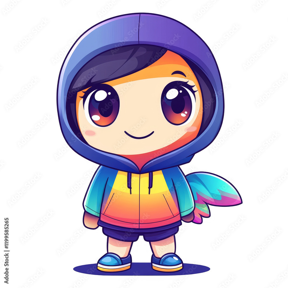 Playful animated character in rainbow hoodie digital art whimsical environment vibrant viewpoint youthful concept Playful animated character in rainbow hoodie digital art whimsical environment vibrant viewpoint youthful concept
