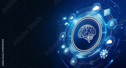Artificial Intelligence Technology Background with a Human Brain Made of Dots,AI and Innovation Concept with Copy Space, AI concept, human brain AI-inspired brain, artificial intelligence background