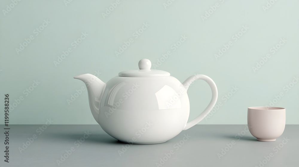 Classic Porcelain Teapot with Glossy Finish on Pastel Gray Background Classic Porcelain Teapot with Glossy Finish on Pastel Gray Background