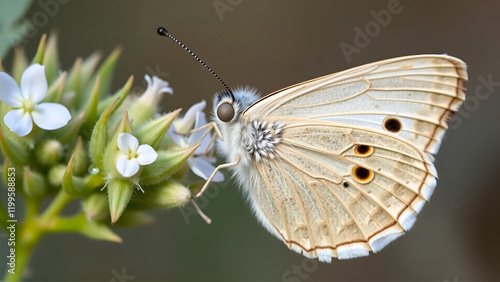 Close up of Silvery Blue (Glaucopsyche lygdamus) butterfly with tattered wings, feeding on a vetch flower; Santa Cruz mountains, California photo