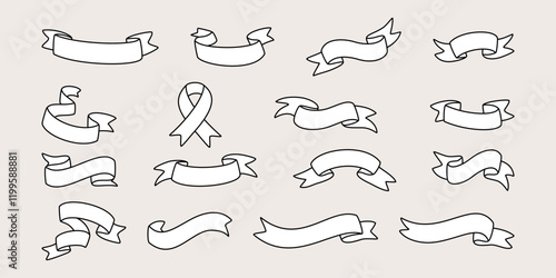Kolekcja wstążek. Zestaw ręcznie rysowanych taśm. Etykieta, baner, tag - ilustracja wektorowa.