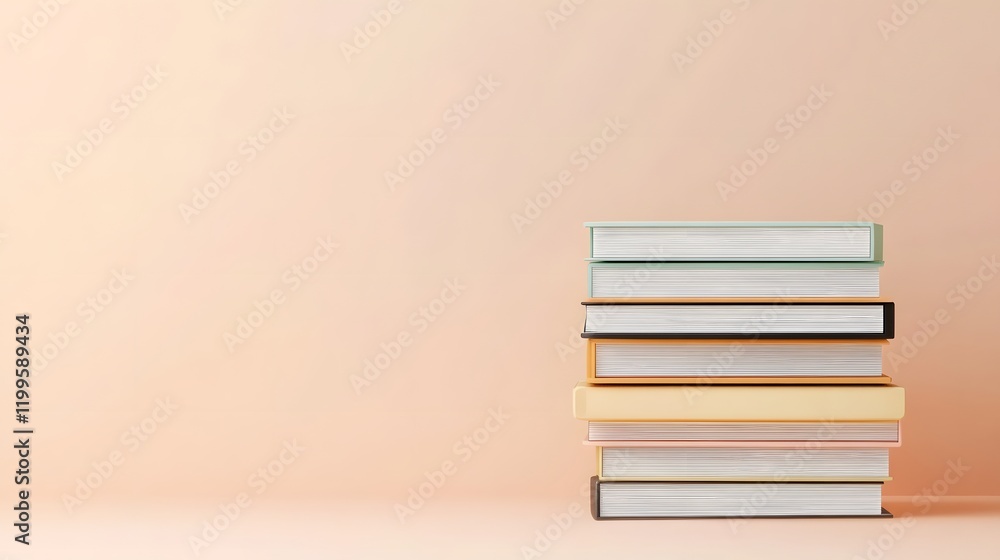 Stacked File Folders on Pastel Beige Table - 3D of Organized Office Document Archive