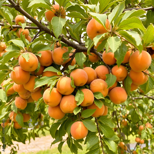 Mosh gathered on the apricot tree branches of a apricot tree. photo