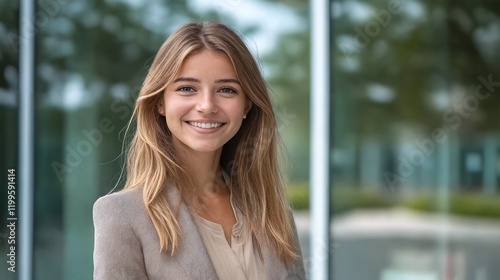 Free Download Portrait of a young businesswoman standing outside an office building. - GFXLoad