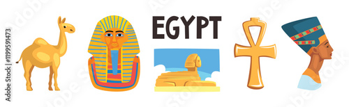 Egypt Object and Symbols of Ancient Egyptian Culture Vector Set