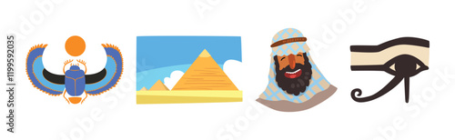 Egypt Object and Symbols of Ancient Egyptian Culture Vector Set