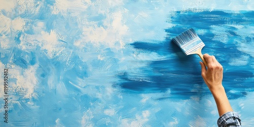 A renovation project in progress, with a painter applying finishing touches to the walls of a newly renovated space.