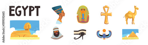 Egypt Object and Symbols of Ancient Egyptian Culture Vector Set