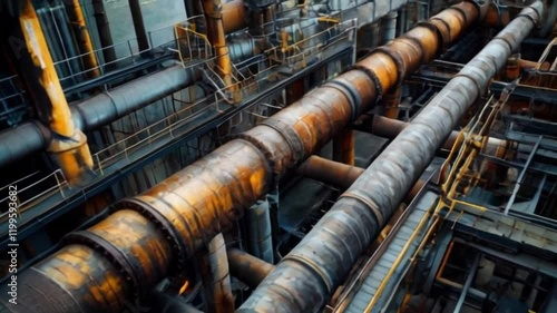 Wallpaper Mural Exploration of an oil production facility showcasing complex piping systems and industrial machinery. The scene captures the inner workings of oil processing operations in a modern plant Torontodigital.ca