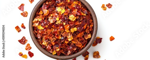 Bowl of vibrant chili flakes for seasoning. photo