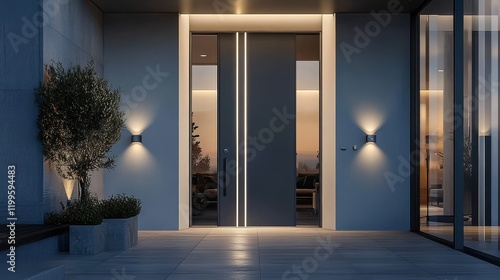Wallpaper Mural Modern house entrance showcasing a striking large grey door. Torontodigital.ca