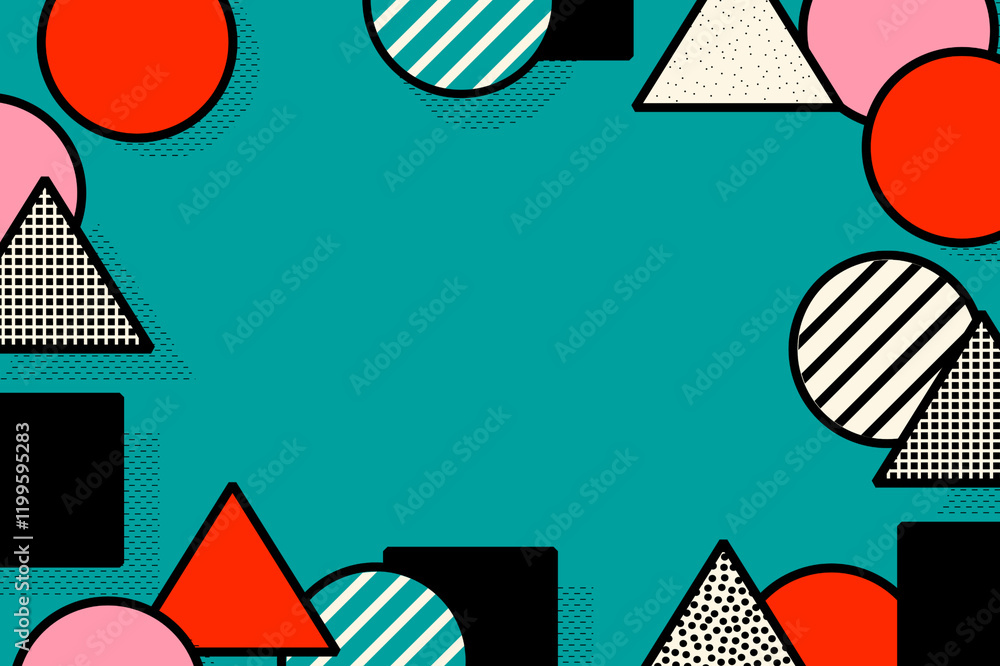 Obraz premium Green geometric frame background, abstract triangle & circle shapes