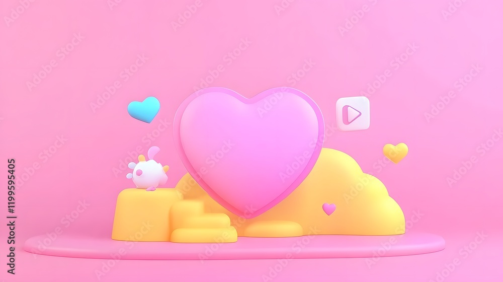 Minimalist Social Media Heart Icon on Pink Gradient Background Minimalist Social Media Heart Icon on Pink Gradient Background