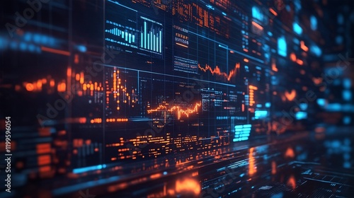 A futuristic and high-tech visual representation of stock market data, with vibrant neon lights and digital displays.