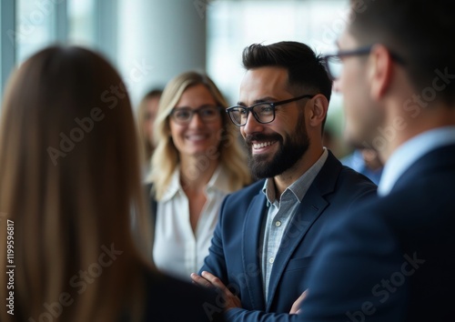Obraz na płótnie Smiling business professionals during a networking event w salonie