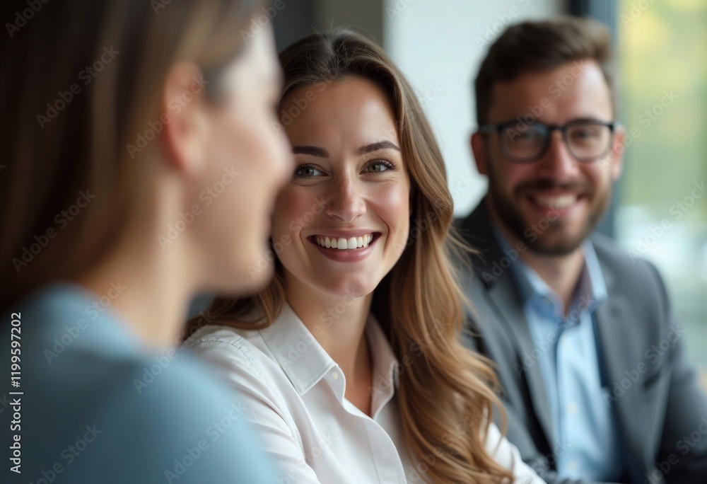 Diverse colleagues smiling during business meeting Diverse colleagues smiling during business meeting