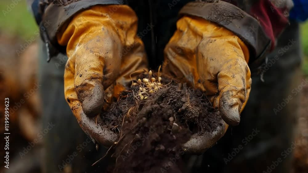 Close-up of hands holding soil and dead plant roots with seeds, symbolizing failed growth and poor agricultural conditions. Close-up of hands holding soil and dead plant roots with seeds, symbolizing failed growth and poor agricultural conditions.