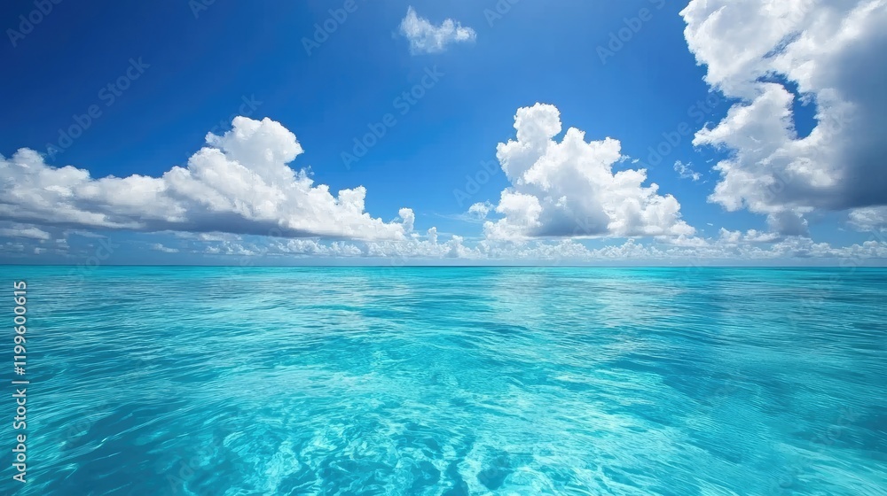 Serene Turquoise Ocean Under a Blue Sky with Fluffy Clouds Serene Turquoise Ocean Under a Blue Sky with Fluffy Clouds