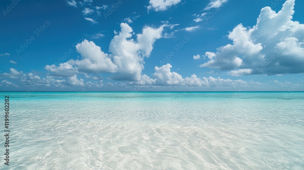Serene Turquoise Ocean Under a Blue Sky With Fluffy Clouds Serene Turquoise Ocean Under a Blue Sky With Fluffy Clouds