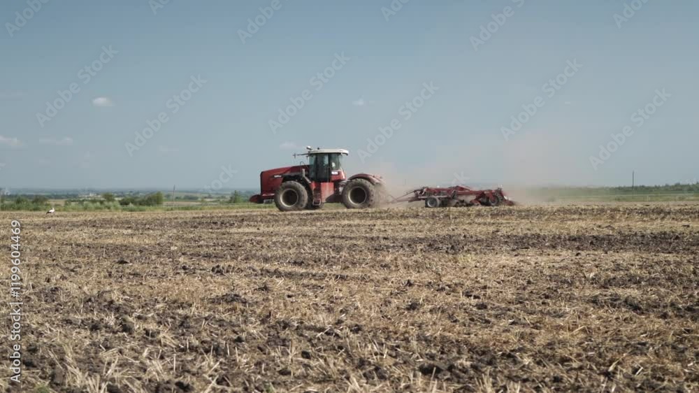 Tractor with Disc Harrow Working on Agricultural Field Tractor with Disc Harrow Working on Agricultural Field