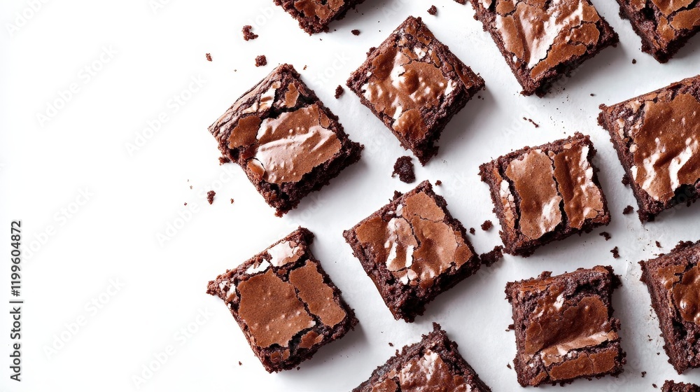 Top view of delicious chocolate brownies on a white background. Top view of delicious chocolate brownies on a white background.