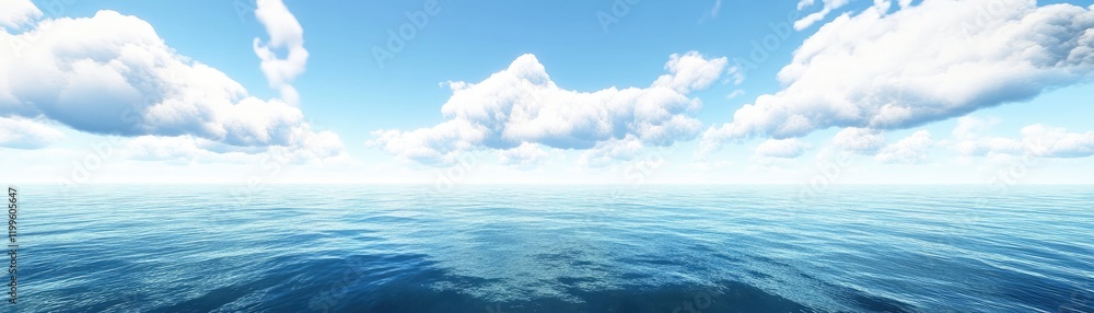 Calm Ocean Scene Under a Blue Sky With Fluffy Clouds Calm Ocean Scene Under a Blue Sky With Fluffy Clouds