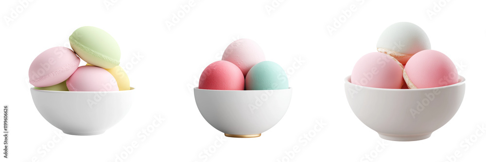 Delightful bowls filled with pastel colored mochi desserts, perfect for any occasion Delightful bowls filled with pastel colored mochi desserts, perfect for any occasion