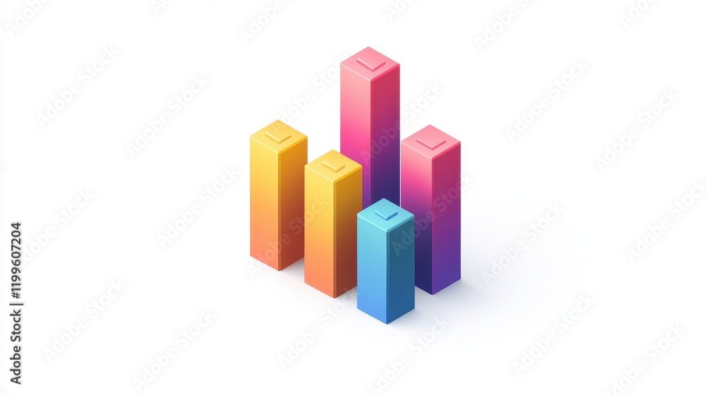 A creative bar chart, corporate element, isometric view, vibrant colors, isolated on white background. A creative bar chart, corporate element, isometric view, vibrant colors, isolated on white background.