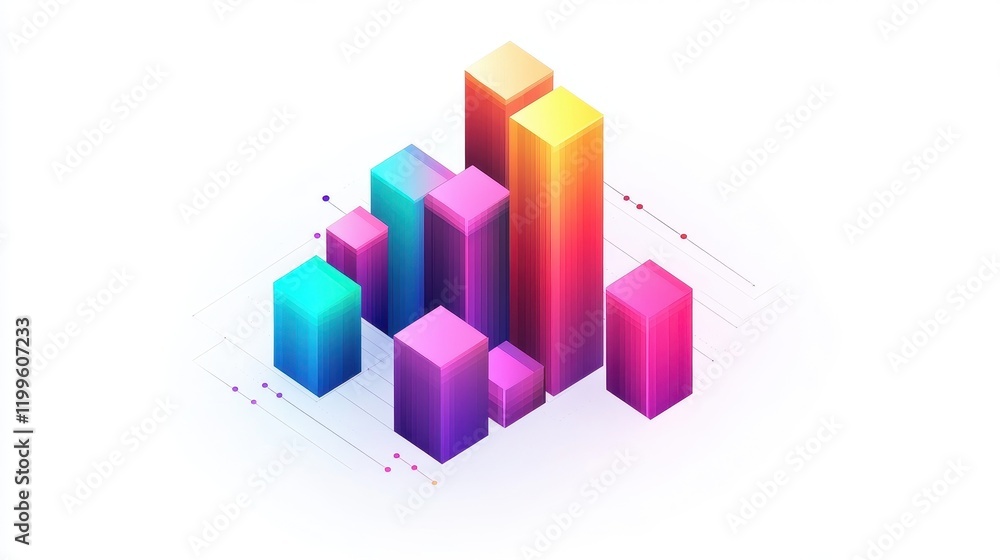 Fototapeta premium A creative bar chart, corporate element, isometric view, vibrant colors, isolated on white background.