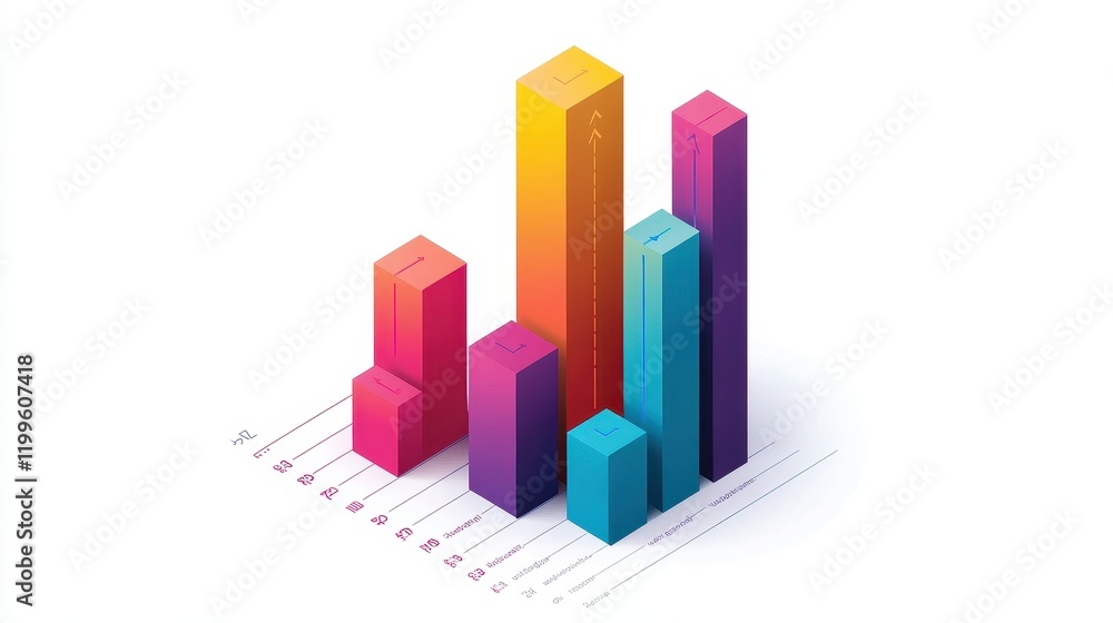 A creative bar chart, corporate element, isometric view, vibrant colors, isolated on white background. A creative bar chart, corporate element, isometric view, vibrant colors, isolated on white background.