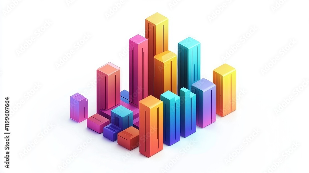 A creative bar chart, corporate element, isometric view, vibrant colors, isolated on white background. A creative bar chart, corporate element, isometric view, vibrant colors, isolated on white background.
