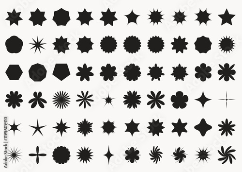 Multiple Vector Shapes abstract geometric, star, circle, flower, sticker graphics, speech bubble, price tag, elements, objects, symbols and decorative illustrations