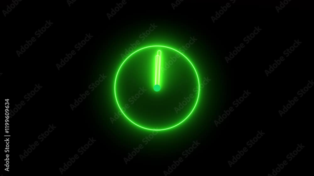 Analog neon sing clock icon animation. analog clock circle timer animated on black background. Analog neon sing clock icon animation. analog clock circle timer animated on black background.