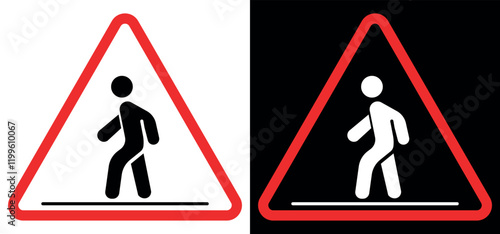 Pedestrian Crossing Warning Signs. Day and Night Versions. Vector illustration.