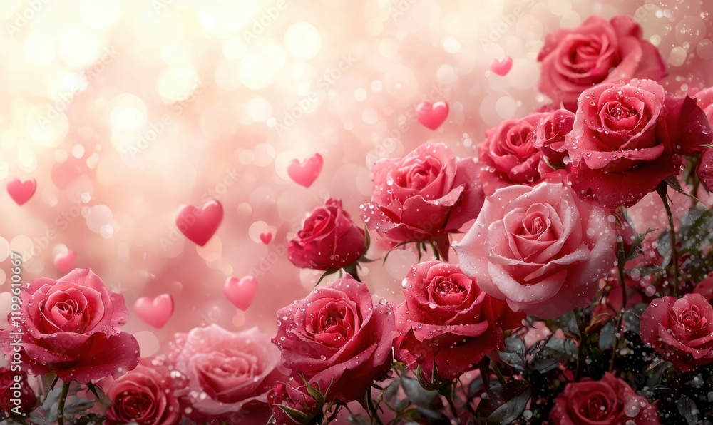 Romantic design Valentine's Day banner with light pink and red gradient background. with hearts and roses Romantic design Valentine's Day banner with light pink and red gradient background. with hearts and roses
