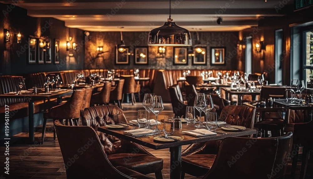 Fototapeta premium Discover the perfect setting for refined dining at a contemporary restaurant.
