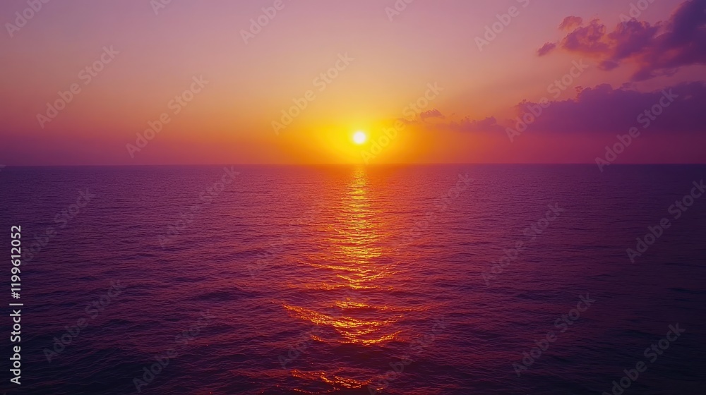 Fototapeta premium Vibrant Sunset Over Calm Ocean Waters
