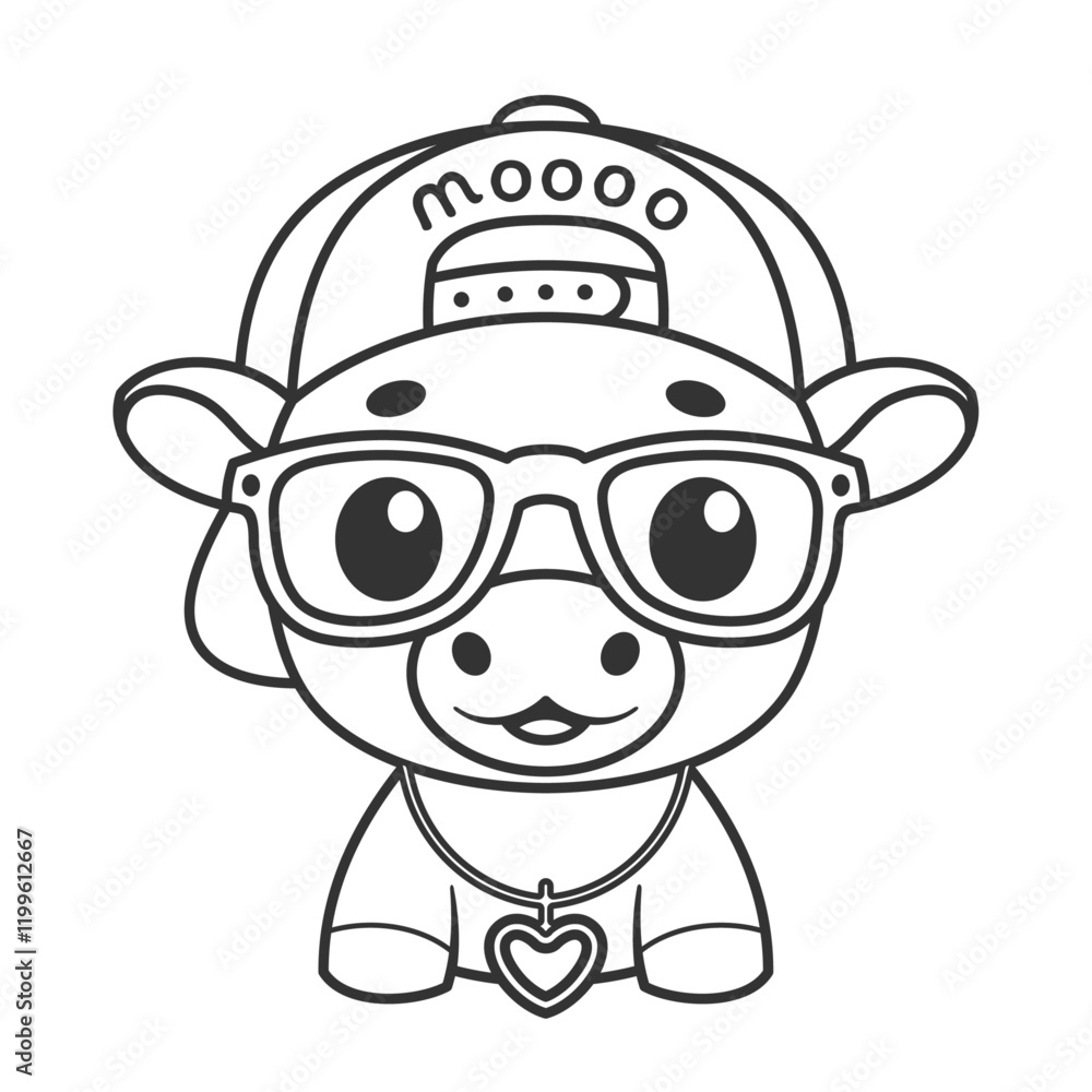 Obraz premium Cute cow wearing hat and necklace for coloring